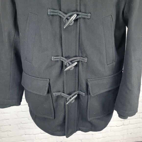 Dockers Black Wool Blend Insulated Hooded Knit Collar Toggle Zip Coat Medium M - Picture 8 of 15